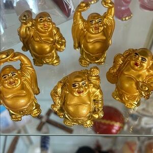 Set of Gold Laughing Buddha Figurines